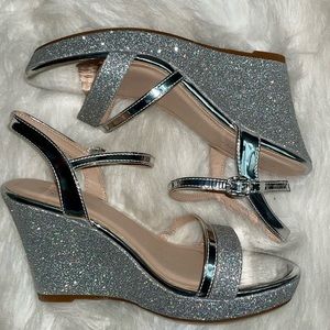 Brand new in box silver sparkly wedge sandal